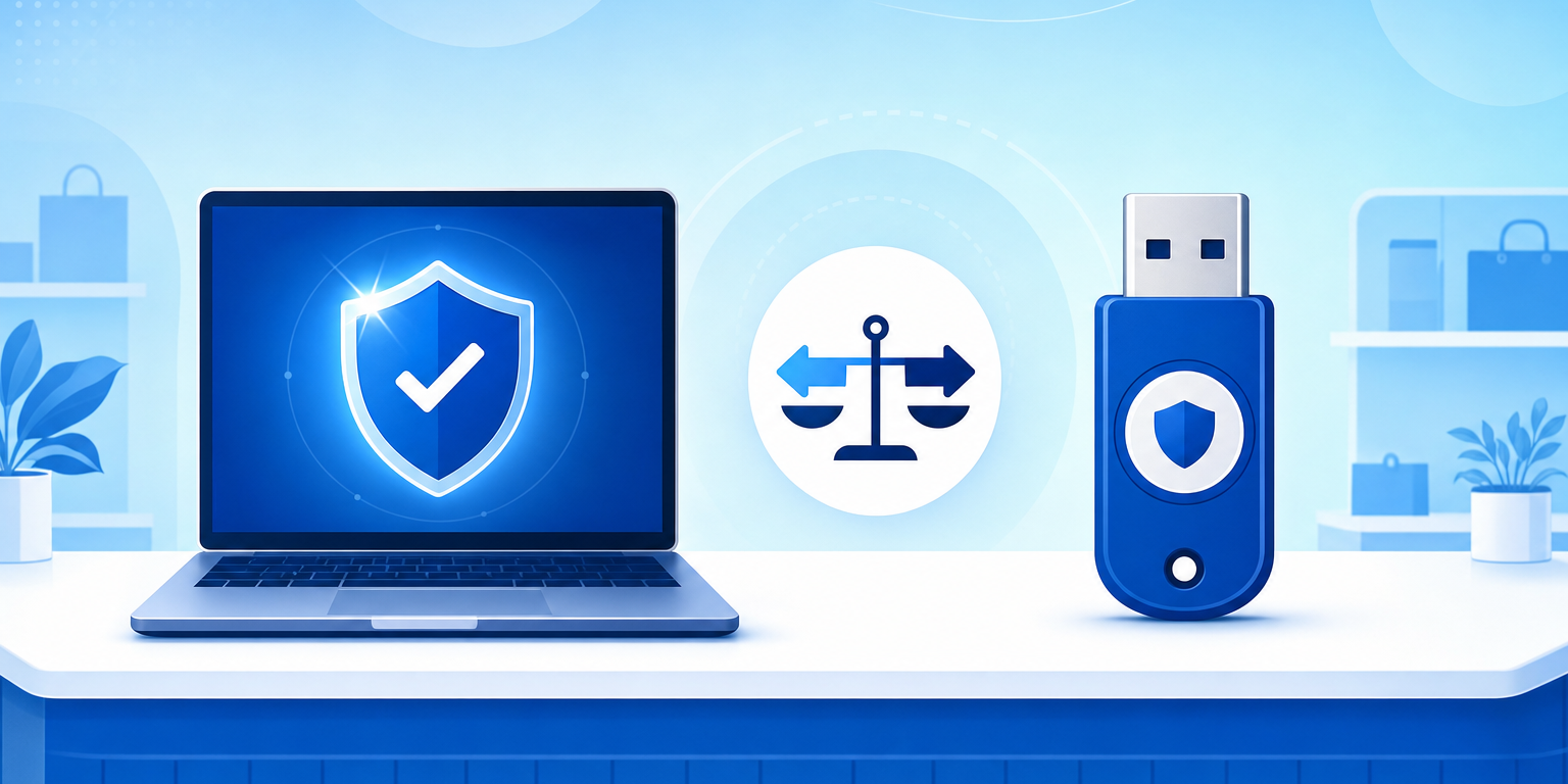 Comparação entre certificado digital A1 no computador e A3 em token físico no balcão da loja