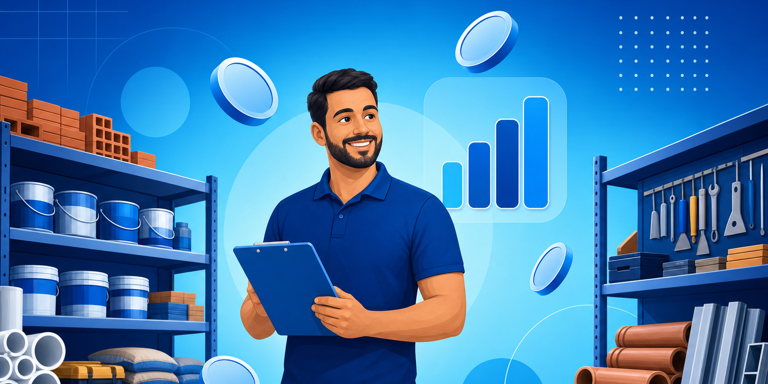 Lojista calculando como precificar materiais de construção na loja