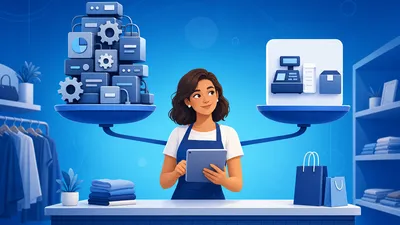 Lojista no balcão da loja física comparando alternativas ao SIGE Cloud em um sistema de gestão com PDV