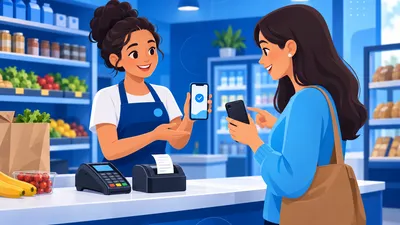 Operadora de caixa mostrando o cupom da NFC-e no celular para a cliente, com a impressora térmica ao lado