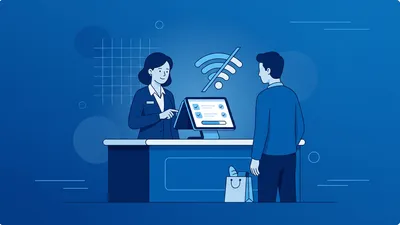 Operador de caixa registrando venda em PDV offline com a internet indisponível