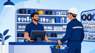 Balcão de uma loja de materiais elétricos usando sistema de gestão com PDV